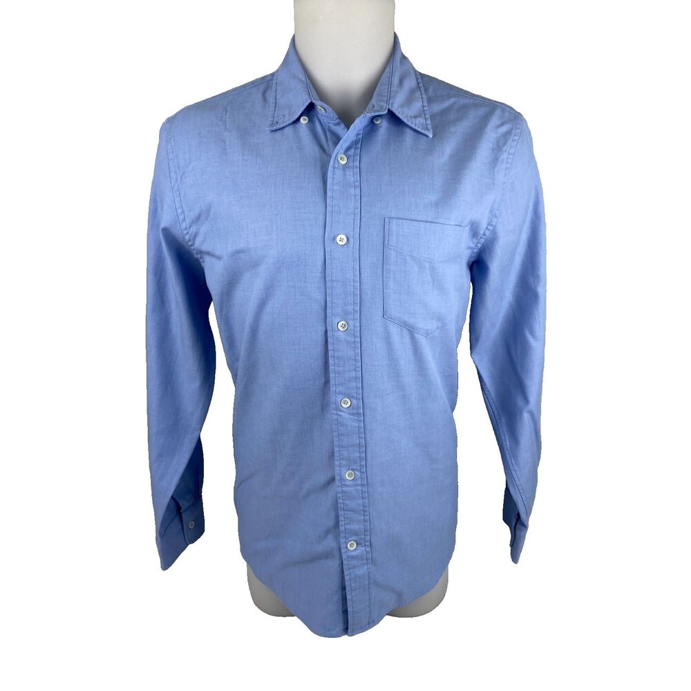 Relwen Men Large Blue Shirt Wool Blend Long Sleeve Casual Comfort Business